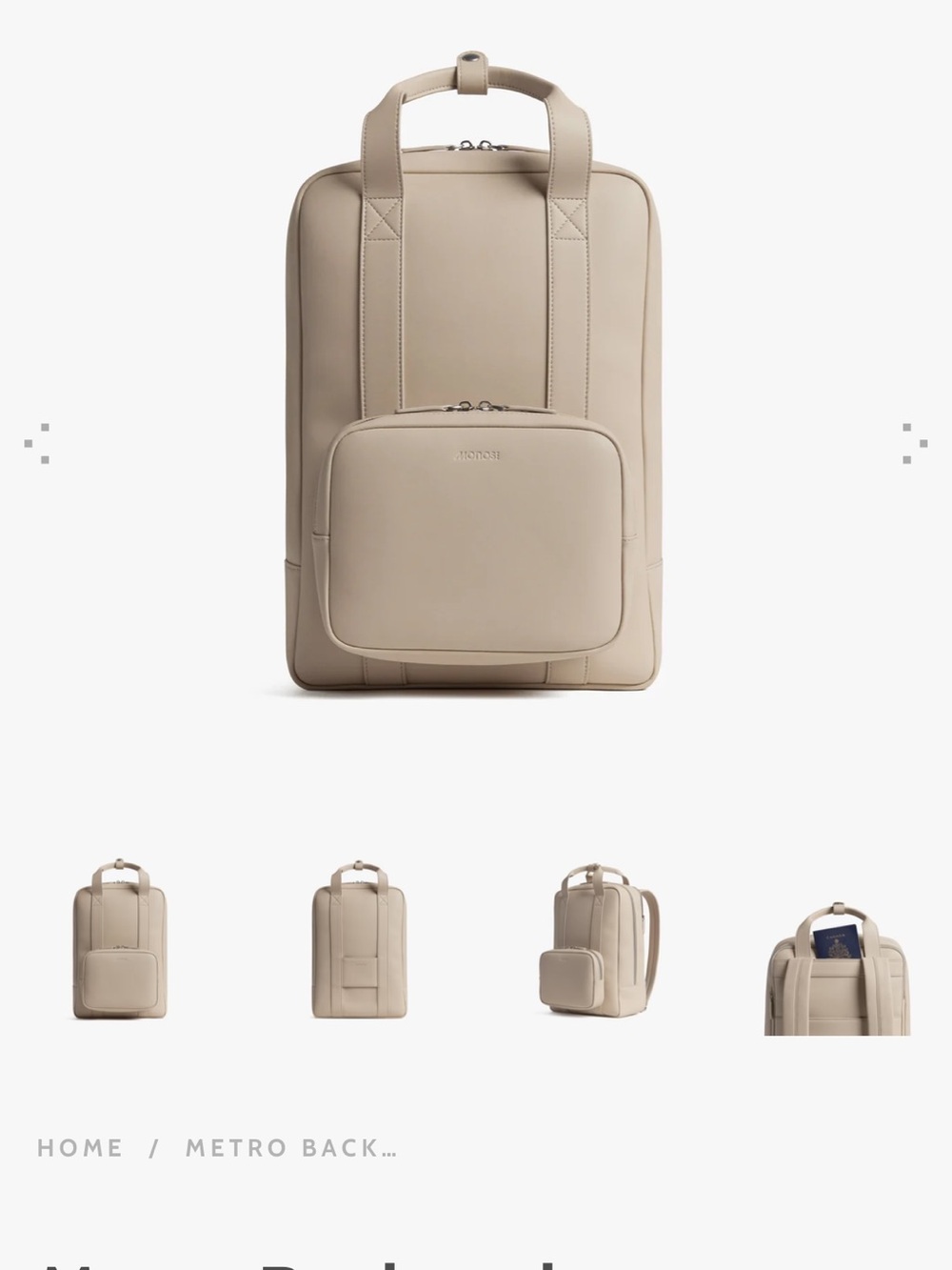 Monos Ivory Metro Vegan Leather Backpack